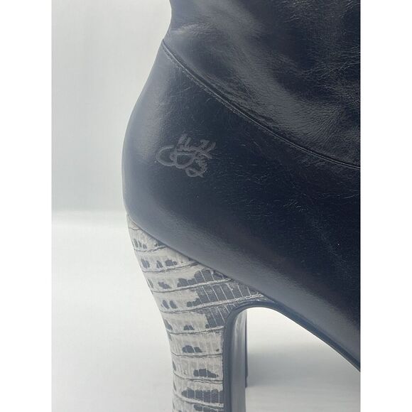 John Fluevog Black Leather Snakeskin Heel Boots Sz 9 - Picture 3 of 13